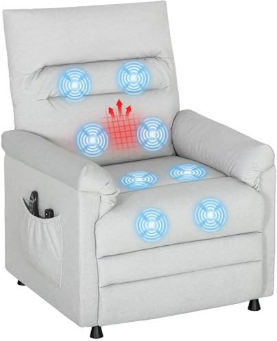 HOMCOM Poltrona Relax Elettrica Massaggiante e Riscaldante con Poggiapiedi, Silenziosa, Poltrona Reclinabile 150° in Velluto Pet Friendly con Funzione Memory, 2 Telecomandi per Soggiorno,Grigio Chiaro