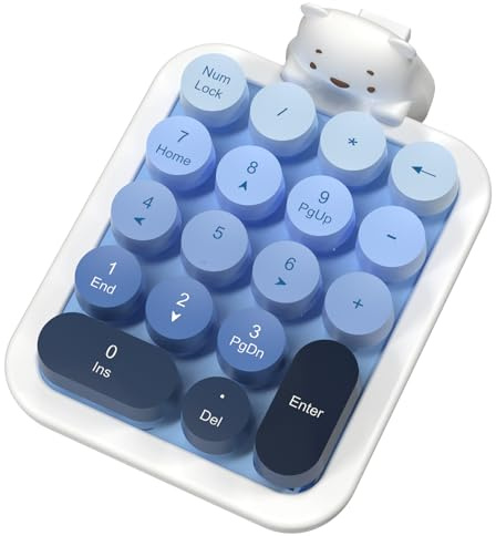 AJAZZ AF18 Clavier numérique sans Fil,Mini-pavé numérique Portable 2,4GHz,18 Touches compactes&Coque en Silicone Amovible Motif Ours,Ergonomique pour Ordinateur Portable/PC/Bureau-Bleu dégradé