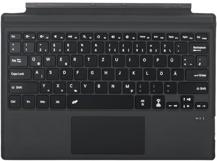QWERTZ Deutsches Layout Tastatur für Microsoft Surface Pro 7+ Pro 7 Pro 6 Pro 5 Pro 4 Pro 3 (12.3 Zoll), Bluetooth Type Cover,Touchpad, USB-C-Aufladung, Backlit (Schwarz ohne Hintergrundbeleuchtung)