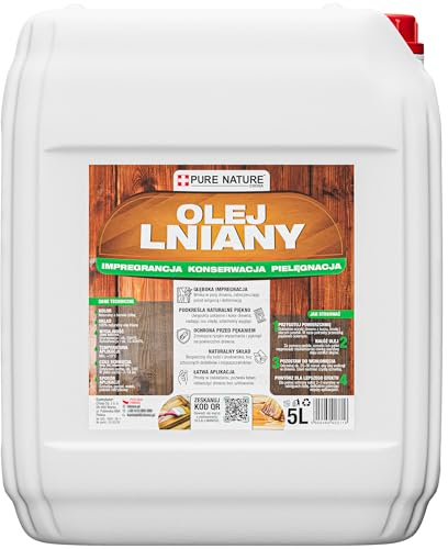 CHOSA Olio di lino per legno 5L - Impregnante naturale - Conservazione di mobili, terrazze, pavimenti e gazebo - Protezione profonda - Evidenzia le venature - Prolunga la durata