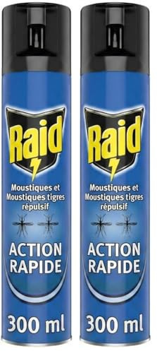 Raid Aérosol Volants - Répulsif Moustiques et Moustiques Tigres - Action Rapide - Sans Parfum Ajouté - 1 Aérosol 300 ML (Lot de 2)