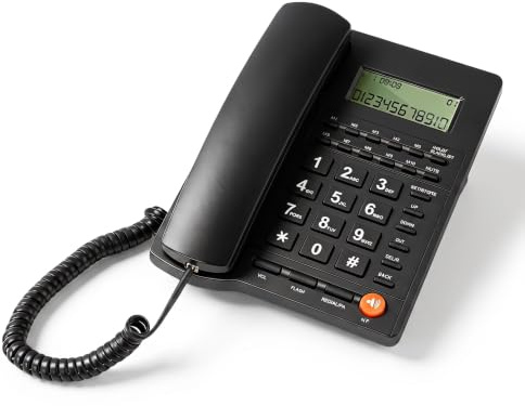 SENECESLI Schnurgebundenes Festnetztelefon mit Digitalem Anrufbeantworter mit Anruferkennung, Einstellbarem Rufton über Große Tasten, kein Strom Erforderlich für den Notfall und das Heimbüro (Black)
