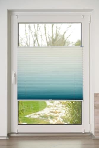 K-Home Klemmfix-Plissee Farbverlauf Petrol B130 x H130 cm