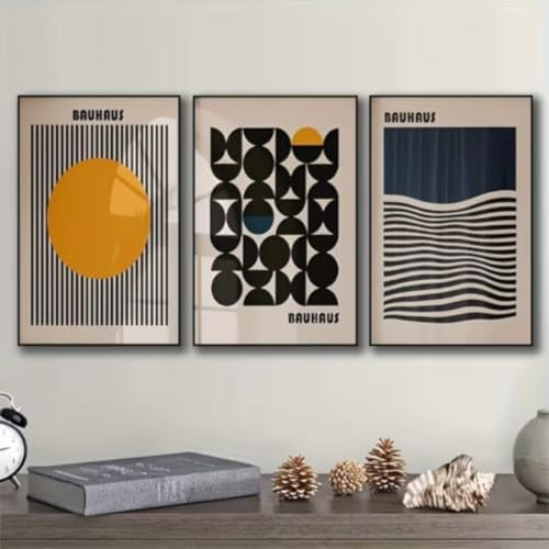 TROYSINC 3er Set Poster Bauhaus-Inspizierte Geometrische Wanddekoration mit Retro-Farbblock-Design, Modernes Minimalistisches Kunstwerk für Wohnzimmer, Schlafzimmer und Flur - Ohne Rahmen (A,50x70cm)