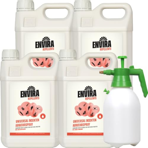 Envira Universal Insektenspray 4x 5 Liter + 2L Sprüher - gegen Trauermücken | Insekten Spray mit Langzeitwirkung gegen Silberfische, Lebensmittelmotten und jegliches weitere Ungeziefer