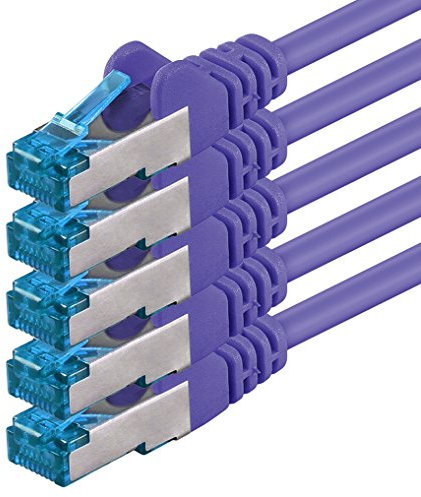 1aTTack.de 2m - CAT6a - network cable purple - pack of 5 CAT 6 A patch cable 10000 Mbit s SFTP PIMF 500 MHz compatible with CAT5 CAT6 CAT7 DSL Internet Switch Router