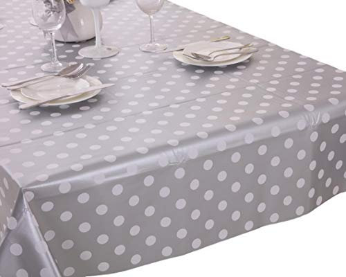 Vinylla Polka Dot Silver Easy Wipe Clean PVC Tablecloth, 140x180cm