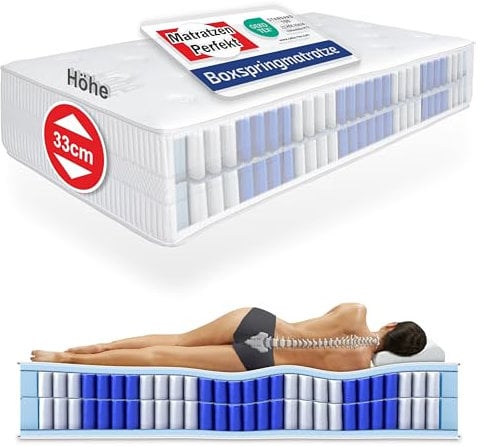 Matratzen Perfekt Boxspringmatratze Terra Med Box², 180 x 200 cm – orthopädische Federkernmatratze mit Doppelfederkern, ideal für Boxspringbetten, Härtegrad H2, Höhe 33 cm