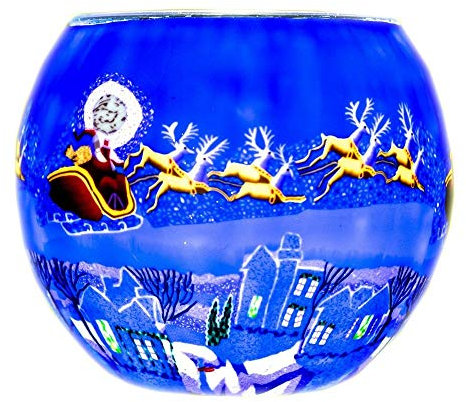Benaya Glas Nachtlicht Weihnachten Teelichthalter - Hier Kommt Weihnachtsmann