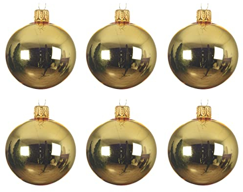 Weihnachtskugeln Glas mundgeblasen 6cm x 6er Box Christbaumkugeln hellgold gold glänzend / Christmas decorations Sfera VTR d06 cm Uni 6pz Gold Klar Glänzend