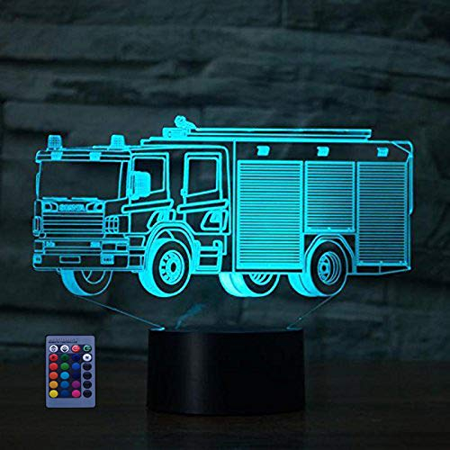 HPBN8 Ltd 3D Feuerwehr Auto Optical Illusions LED Lampen 7/16 Farbwechsel Fernbedienung Berühren Schreibtisch-Nacht Licht Mit USB-Kabel für Kinder Schlafzimmer Geburtstagsgeschenke Geschenk