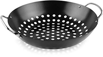 Mydracas Runder Grill-Wok mit Griff für grünes Ei, Gemüsekorb, Grillzubehör, Grillzubehör für M/L/XL, grünes Ei-Zubehör für StriFry, Garnelen, Fleisch und Gemüse, Outdoor-Camping-Kochgeschirr