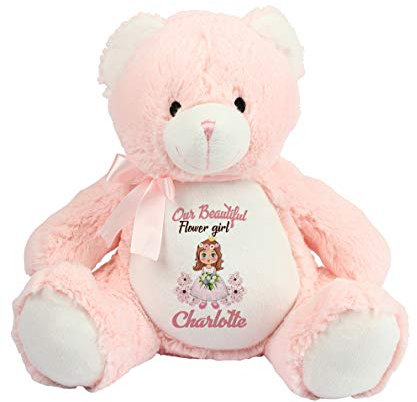 Getagift Personalised Wedding themed Flower Girl inspired Wedding Anniversary, Valentine’s Day, Teddy Bear, Soft Toy For Boy Or Girl. (Teddy Pink)
