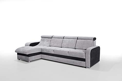 Robin Bristol Ecksofa mit Schlaffunktion Bettkasten Verstellbare Kopfstützen Sofa L-Form Schlafsofa Freistehende Eckcouch Schlafcouch Wohnzimmermöbel Wohnlandschaft (Grau Schwarz)