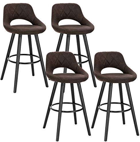 WOLTU Barhocker 4er Set, Barstuhl Küchenhocker Thekenhocker, Hocker mit Rückenlehne Fußstütze, aus Holz Stoffbezug, für Bar Küche Theke Restaurant Café, Dunkelbraun, BH291dbr-4