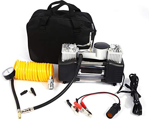 Dioche 12v Accendisigari Alimentazione Pompa Aria a Testa di Contatore Fisso, Pompa Aria Monocilindrico Portatile in Metallo con Cavo Batteria