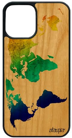 utaupia Coque pour iPhone 12 Pro/ 12 Bois Silicone Carte Monde Motif Jolie personnalisé Rouge Atlas planete Effet Design Portable Case Pays