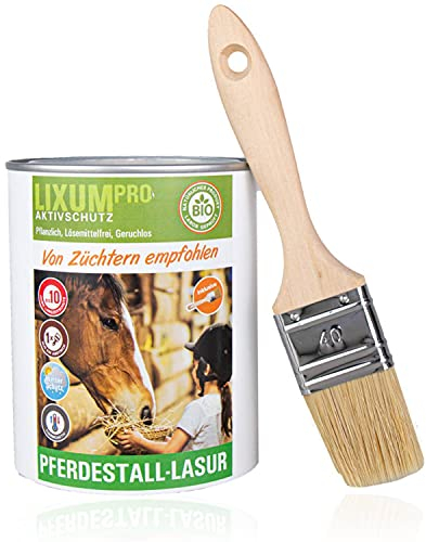 LIXUM Pro Biologische Pferdestall Lasur, Farbe:Grau 0.80, Inhalt:335 ml (ca.10m²), inkl. Zubehör:Pinsel