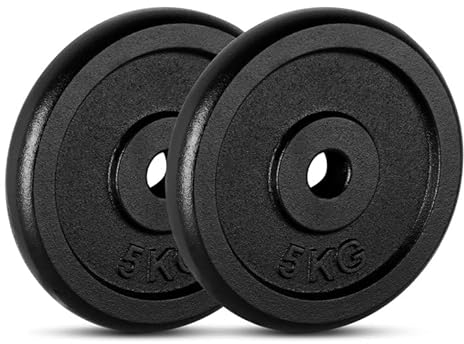 MuscleSquad Cast Iron Weight Plates 1.25kg, 2.5kg, 5kg,10kg (Choice of Sizes) for 1 Dumbbell Bar - 5kg Pair