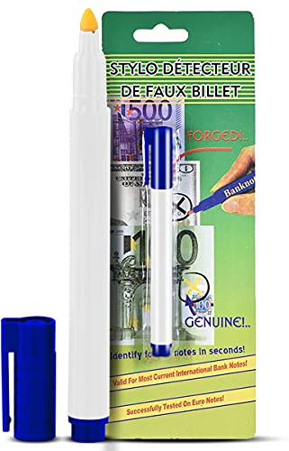 Stylo Faux Billet - Euros Dollars et Autres - Détecteur De Faux Billets en 2 Secondes - Société Française - Stylo Verificateur De Billet De Banque - Feutre faux billet transport facile