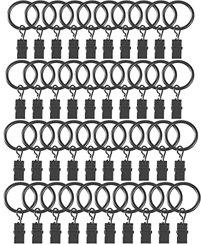 40 Pezzi Anelli per Tende con Clip, 38 mm Metallo Decorativo Drappeggio Finestra Tenda Anello Ganci con Occhielli per Tenere Tende Pesanti Set di Aste e Tende, Nero