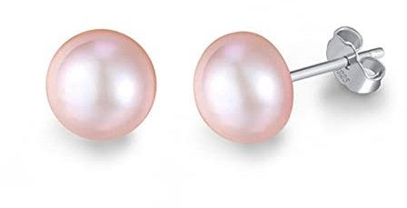 LOKILOKI Orecchini A Bottone con Perle d'Acqua Dolce Genuini da Donna 8mm Perle Rosa Bianche Gioielli da Festa Femminili in Argento Sterling 925