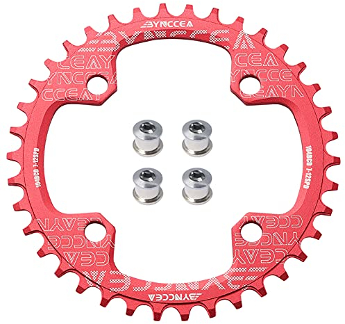 Bynccea Rundes Kettenblatt 104 BCD 32T 34T 36T 38T Schmaler, Breiter Einziger Kettenring mit 4 Stücke Kettenrad Schrauben 8 9 10 11 12 Speed für Rennräder, MTB BMX Fahrrad