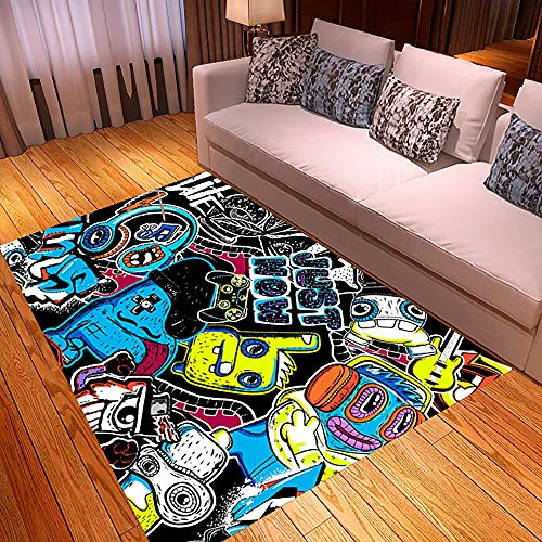 PEIHUODAN Anime Graffiti Gamer Teppich Kinder Jungen Groß Kinderzimmer Gaming 3D Teppich Schlafzimmer Wohnzimmer Kurzflor Krabbelmatte Modern Weich Kinderteppiche Waschbarer (Bunt,120x180 cm)