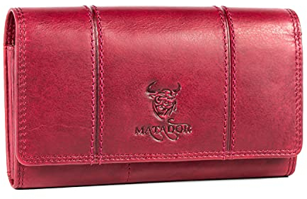 MATADOR |BRÜGGE| Leder Geldbörse Damen Pink Groß mit Geschenk Verpackung | Luxus RFID Geldbörse Damen Gross, Geldbörse Damen Groß Viele Fächer | Edles Portemonnaie Damen Pink Brieftasche Damen