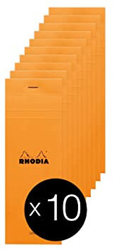 Rhodia 8600C - Packung mit 10 Notizblöcken Einkaufsblock No.8 7,4x21cm 80 Blätter liniert 80g, Orange, 1 Pack