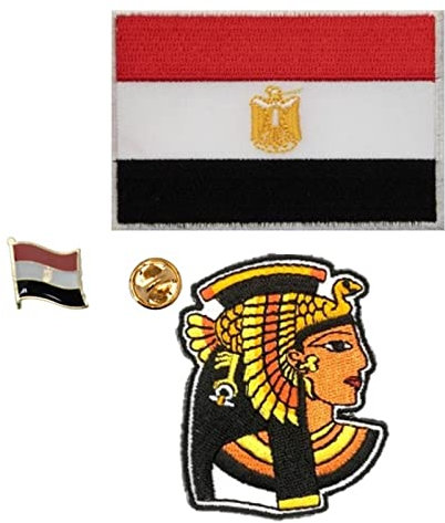 A-One 3 PCs Pack-Cleopatra Stickerei+ Ägypten Flagge+ Reversnadel, Abzeichen, schöne sexy Frau Stickerei, ägyptisches kulturelles Souvenir, Klebstoff Patch Nr. 279b
