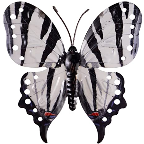 CIM Metall Wand-Deko - Schmetterling Zebra - 22cm - tierische 3D Wandbilder - Wandschmuck inkl. praktischer Wandbefestigung – Lebhafte Wandskulptur - Geschenkidee