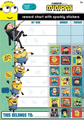 Paper Projects Minions: The Rise of Gru Reward Chart Includes 56 Sparkly Stickers, Chart is Wipe-Clean, Blue/Green