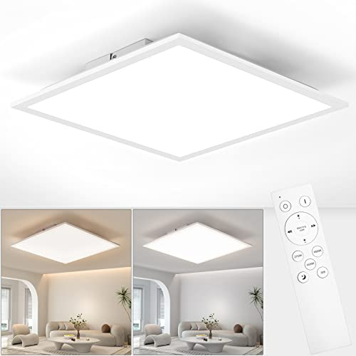 IEGLED LED Deckenleuchte Panel, 30x30 cm Deckenlampe Flach Dimmbar mit Fernbedienung, 18W Deckenpanel Lampe mit Memory Funktion, 2700K-6500K LED Lichtpanel für Wohnzimmer, Flur, Schlafzimmer, Weiß