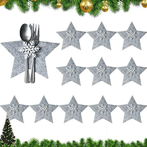 DONGSZQ Gabel Weihnachtsdeko,12 Stück Bestecktaschen Weihnachten,Weihnachtsbesteck Tasche,für Tischparty, Ornament, Abendessen, Bestecktaschen Christmas Party Decoration