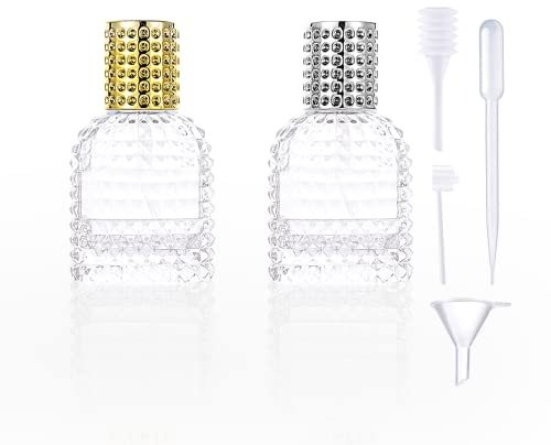 2 Stück 50ML Mini Parfümflasche Nachfüllbar mit Zubehör Kristall Glas Kunst Parfum Flakon Leer Glas Parfümzerstäuber Nachfüllbar Glas Kleine Parfümflaschen zum Befüllen für Parfüm Ätherisches Öl