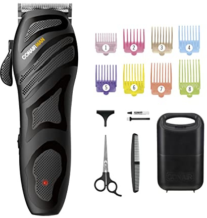 ConairMAN Number Cut, Cord/Cordless Men’s Hair Clippers and Trimmers Set, Includes Barber Comb and Scissors, Cleaning Brush, Oil, Blade Guard and Deluxe Storage Case, At-Home Clipper Kit, Rechargeable