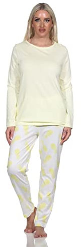 Normann Damen Langarm Pyjama Schlafanzug Homewear mit Ananas als Motiv, Farbe:gelb, Größe:40-42