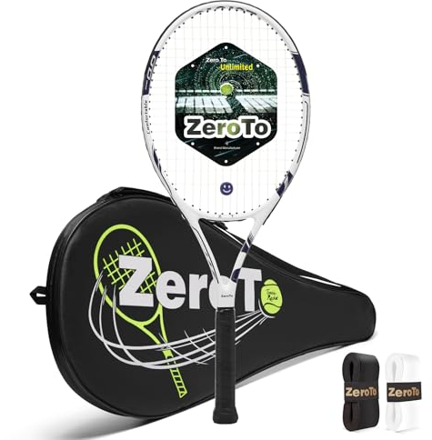ZeroTo Tennisschläger für Erwachsene, 68,6 cm, leicht, stoßfest und werfsicher, Kohlefaser, Tennisschläger für Männer und Frauen, Anfänger, Marineblau