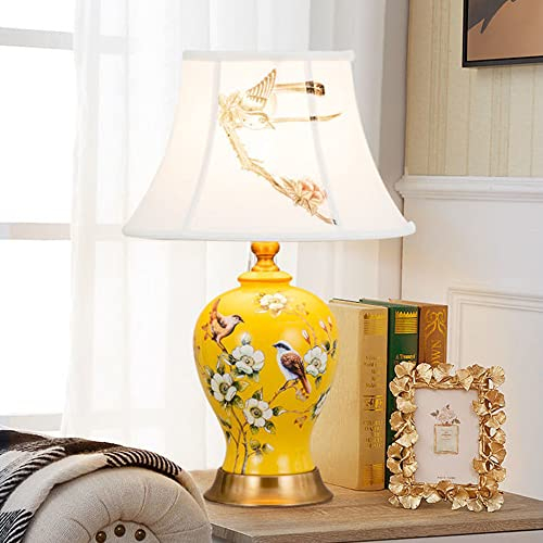 Mengjay Tischlampe Vintage Keramik, Schlafzimmer Nachttischlampe Plissee Lampenschirm Gemalt Blau Und Weiß Porzellan Lampe Körper Chinesische Schreibtischlampe, Wohnzimmer/Arbeitszimmer/Esszimmer (B)