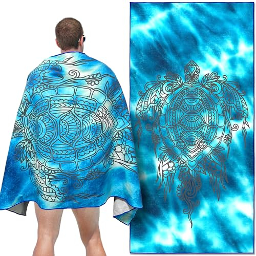 Lubibi Toalla de Playa de Microfibra,Toalla de Baño Grande,160x80cm,Secado rápido,sin Arena, Ligera y Portátil,para Piscina,Yoga,Gimnasio y Deportes,Playa de Arena,Adultas y niños(Tortuga Marina)