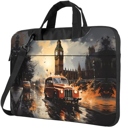 BROLEO London Color Taxi Pattern Oxford Cloth Shoulder Laptop Bag Stylish and Protective Shockproof soft lining, Schwarz, 13 inch