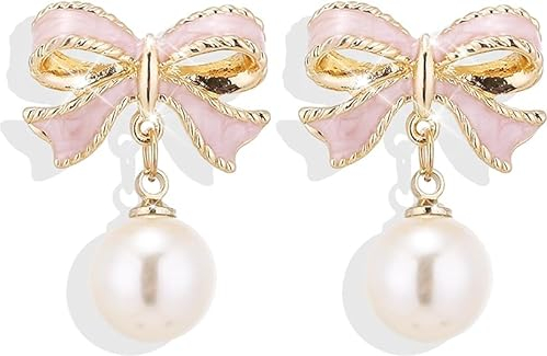 Perlen Ohrstecker Mit Schleife - Hypoallergene Ohrringe Für Damen, Schmuck Für Frauen, Geburtstagsgeschenk (A)
