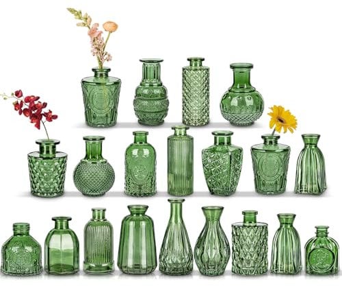 20er-Set Kleine Vasen Kleine Glasvase Vintage Deko Vasen Set Blumendekoration für Tischdeko Mittelstücke, Hochzeitsdekorationen, Blumen Deko Wohnzimmer Bad Muttertagsgeschenk, Grün