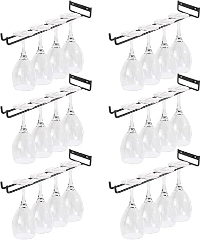 VIDETOL 6 Stück Metall Weinglashalter, Weinglashalter zum Umhängen, Gläserhalter Hängend, Gläserschiene Halter, Glashalter Schwarz für Schrank, Hausbar, Küche
