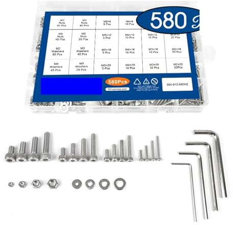 580 Teile/satz Innensechskantschraube Mutternsatz Edelstahl M2 M3 M4 M5 Sechskant Flache Runde Kappenschraube Sortiertes Kit (Size : Socket head)