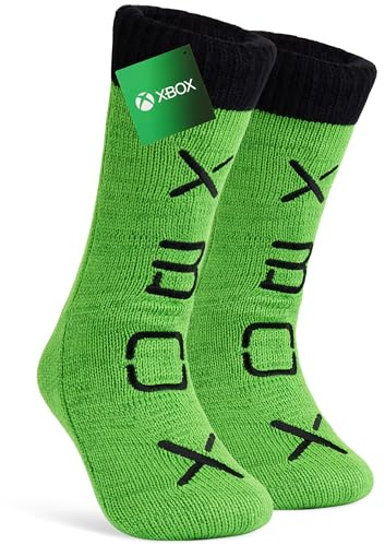 Xbox Slipper Socks for Boys Teens, Gamer Fleece Lined Fluffy Socks Non Slip Pads, Warm Cosy Loungewear, Gaming Gifts for Him