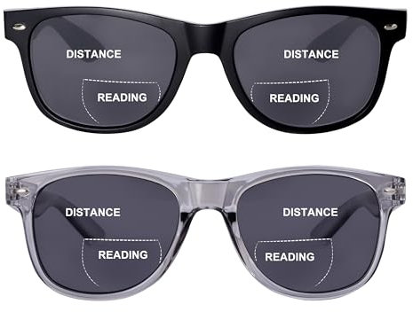 OuShiun 2er-Pack Bifokale Lese Sonnenbrillen Outdoor Sonnen Lesebrillen Sonnenbrillenleser UV400-Schutz für Damen und Herren(Schwarz+Transparentes Grau +1.5)