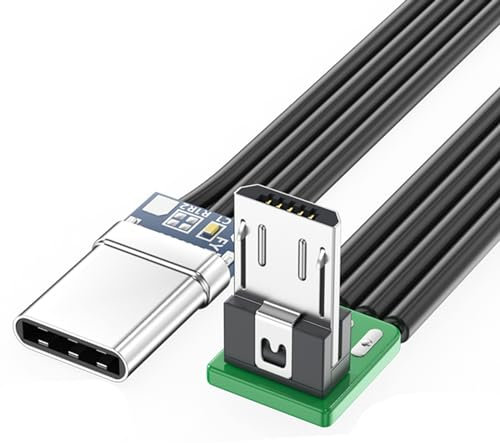 Mllepjdh USBC Cable Thin Ribbon Cable USB TypeC 90 Degree Angled Up to MicroUSB Cable for Data and Charging
