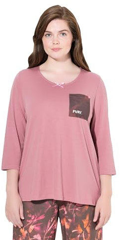 Ulla Popken Pyjamashirt, U-Boot-Ausschnitt, 3/4-arm, Biobaumwolle Haut de Pijama, Vieux Rose, 56/58 FR Femmes